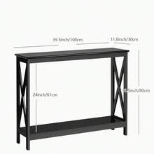 COSTWAY Industrial 2-Tier Console Table, Rustic Sofa Side Table With Storage Shelf, X-Design Bookshelf Narrow Accent Table For Entryway Hallway Living Room, Black - Black - View 5