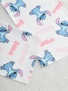 Disney 迪士尼授權 Stitch 女款兩件式睡衣套裝，白色可愛卡通 Stitch 印花，圓領短袖上衣與長褲，舒適針織面料居家服套裝，可愛優雅休閒風 - 白色 - 查看 7