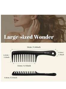 HYOUJIN Peine de dientes anchos, peine de corte, peine de cola largo, pelo mojado largo, pelo alisado, ideal para todo tipo de cabello, especialmente rizado y resistente al calor, C Wide Tooth Comb - Negro - Ver 3