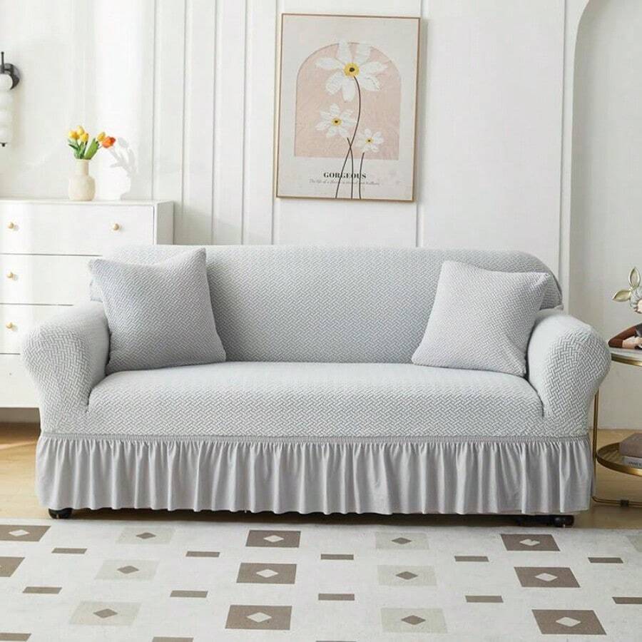 Fundas para sofá 1 pieza gris funda elástica para sofá con volantes protección duradera para sofás práctico accesorio para muebles del hogar 04 - Gris - Ver 1