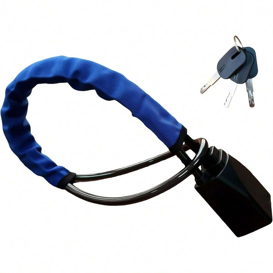 Tapsin Adjustable Car Steering Wheel Lock To Seat Belt Anti-Theft Reinforced Cable Lock Fits Most Vehicles With 3 Keys - Blue - View 1