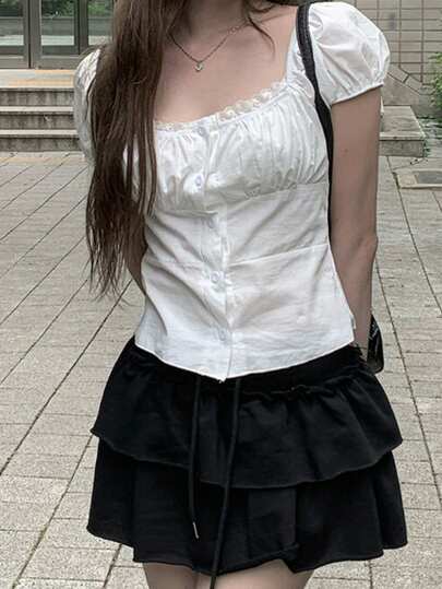 Layered Lace Patchwork Skirt, Korean Style