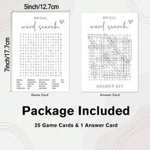 26件套准新娘派对游戏，新娘主题单词搜索游戏，25张简约白色新娘游戏卡片（含1张答案卡），婚礼宾客派对游戏，订婚单身派对用品 - 白色 - 查看 2
