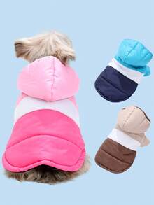 HOLAPET 1pc Pet Hooded Jacket, Warm & Comfortable Clothes For Cats & Small Dogs, Outdoor Windproof Colorblock Coat, Suitable For Medium & Small Breeds - Multicolor - View 1