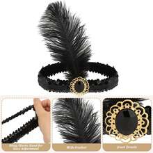 1920s Vintage Elegant Feather Headband Collection: Black/White/Red Multi-Color Rhinestone Styles, Suitable For Party, Ball And Retro-Themed Outfits Atmosphere Accessory - Multicolor - View 6