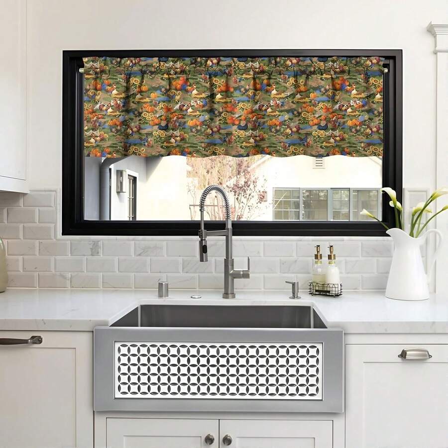 1 Piece Sunflower Kitchen Curtains And Valances Set For Windows Sunflower Art Kitchen Window Curtains Over Sink Decor 18x60 In - 格林1-13 - 查看 1