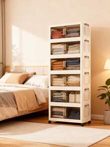 19.69 Inch Wide Folding Storage Cabinet, Year-End Stocking Up Storage Box, Winter Clothing Wardrobe Storage Box, Christmas Items Storage Box, Portable Home Storage Wardrobe, Double Door Folding Box, 1-6 Layers Available, Thickened Double Door With Wheels Storage Cabinet, Home Unassembled Storage Rack, Clothing & Toy Storage Rack, Plastic Folding Storage Cabinet - Transparent Door - View 5