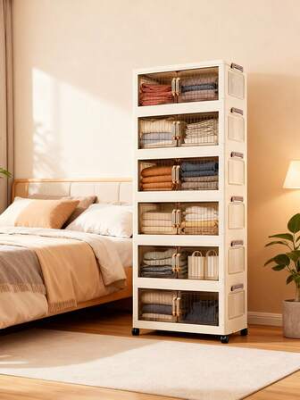 Armario de almacenamiento plegable de 19.69 pulgadas de ancho, caja de almacenamiento para ropa de invierno, caja de almacenamiento para artículos navideños, armario de almacenamiento portátil para el hogar, armario de almacenamiento plegable de doble puerta, disponible de 1 a 6 capas, armario de almacenamiento con ruedas de doble puerta reforzado, estantería de almacenamiento para el hogar sin ensamblar, estantería de almacenamiento para ropa y juguetes, armario de almacenamiento plegable de plástico