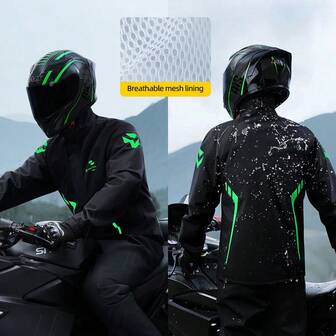1 Set Motorcycle Rain Suit, Waterproof Jacket & Pants For Camping, Hiking, Fishing, Reusable Motorcycle Gear Insulation,Galentines,Puppy,Carnival,Party Decorations