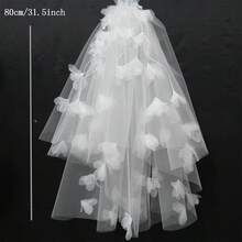 Velos de novia de tul, elegantes velos de novia decorados con flores para compromisos, propuestas y ocasiones especiales. - Blanco - Ver 7