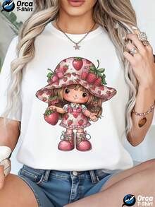 [Sporty T-Shirt]Creative Pattern Printed Women'S T-Shirt, Suitable For Spring And Summer Casual Women'S Short-Sleeved T-Shirt, Fashion Women'S Round Neck Loose Women'S BlouseRelaxed Plus Size T-Shirt - 白色 - 查看 6