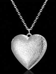 情人节心形照片吊坠项链套装，可刻字可打开吊坠项链，送给青少年和年轻人的浪漫礼物 - 銀色 - 查看 7