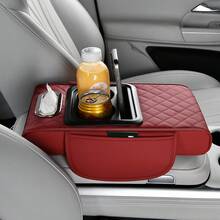 PU Leather Car Armrest Storage Pad With Cup Holder, Phone Slot, Quilted Center Console Pad, Tissue Box And Side Storage Pocket. Universal Design Fits Most Vehicles. - one-size - View 1