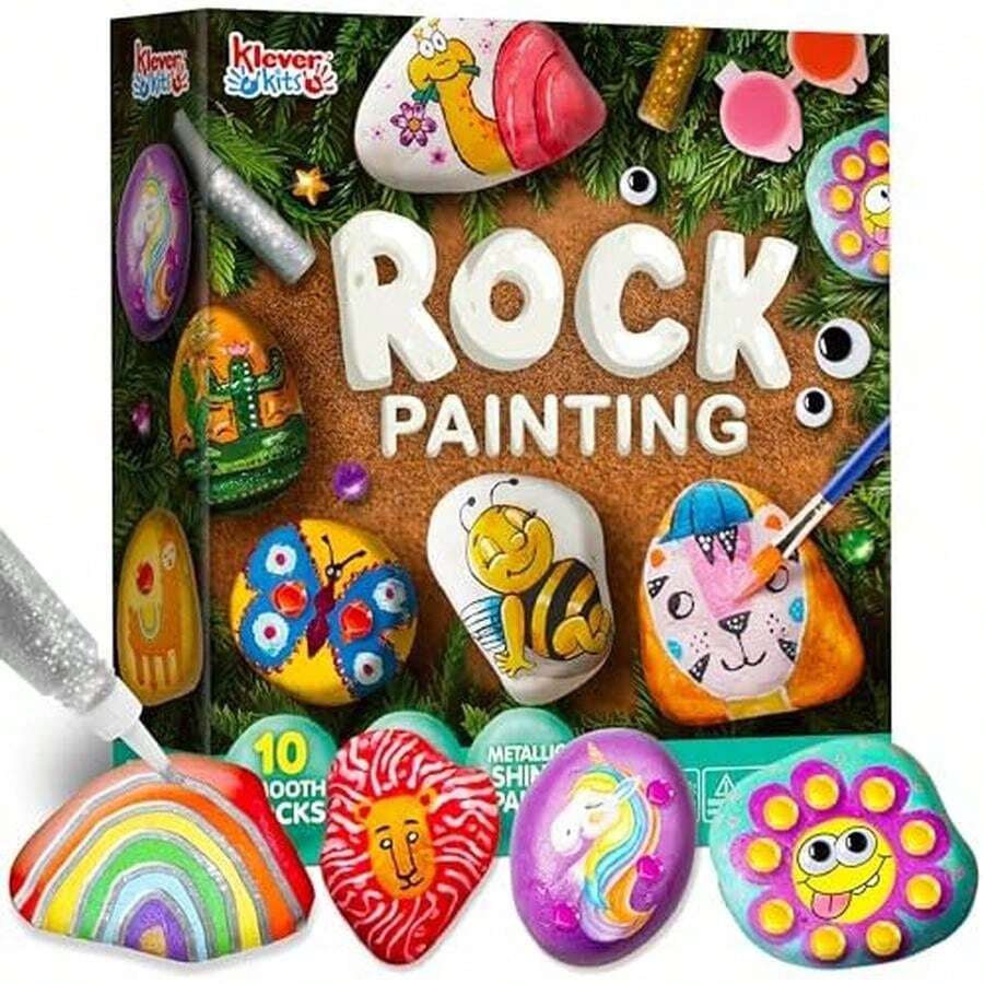 JOYIN Kit de pintura de 12 rocas que brillan en la oscuridad, 43 piezas de arte y manualidades para niños de 6 a 12 años, materiales de arte con 18 pinturas, Juguete de Navidad - Original - Ver 1