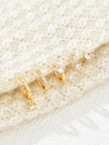 6/10件套女士时尚简约仿珍珠铜耳环套装，低过敏性，小巧圆环设计，轻盈迷你，适合多个耳洞佩戴，是约会、派对、婚礼、节日、情人节、斋月、生日、日常佩戴的理想之选。 - 金色 - 查看 6