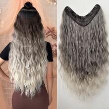 V-Clip Style Hair Extensions In Brown, Orange, White, Gradient Black, Brown, Gradient Wine Red, Gradient Brown, Gradient Black Gray, Multi-Color, 24 Inch Water Ripple Heat-Resistant Fiber Synthetic Hair Pieces, Suitable For Women's Christmas, Halloween, Music Festivals, Parties, And Daily Use - Two-Tone - View 16