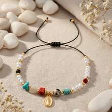 1pc Women's Bracelet With Faux Pearl, Colorful Beads, And Virgin Mary Pendant, Minimalist Luxurious Design - Multicolor - View 5