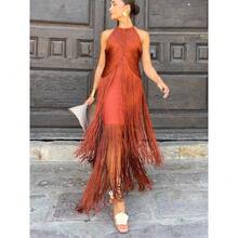 Party Party Temperament Neck Fringed Long Dress Dress Dress - màu đỏ gạch - Xem 4