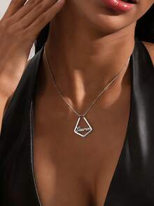 Customized Name Ring Holder Necklace Personalized Geometric Pendant Stainless Steel Name Necklace Women Custom Jewelry, Perfect Gifts For Birthday,Engagement,Anniversary,New Year, Valentine's Day, Mother's Day(Only Necklace No Ring) - Multicolor - View 6