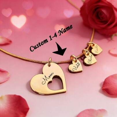 [Customized] 1 Customized Multi-Name Love Necklace, Personalized Customized Necklace, Stainless Steel Jewelry, Suitable For Mother's Day And Valentine's Day Gifts