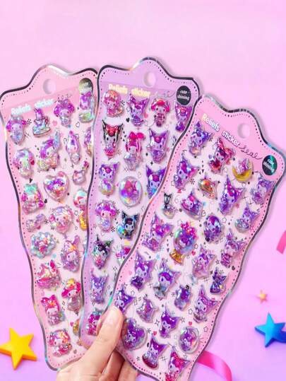 1pc Random 3D Cute Cartoon Crystal Embossed Sticker, Suitable For Decorating Phone, Laptop, Luggage, Water Bottle, Skateboard, Notebook And Guitar. Great For Daily Use, Children's Birthday Gifts, Back To School Supplies, Travel Accessories