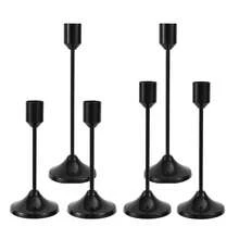 Set de 6/3 suporturi de lumânări în stil francez, aurii/negre/argintii, 3 suporturi de lumânări în formă de con, suporturi de lumânări decorative moderne, aurii și negre, potrivite pentru masă, șemineu, nuntă, cină, petrecere, Crăciun, decorațiuni aniversare (lumânările nu sunt incluse) - Negru - Vizualizare 7