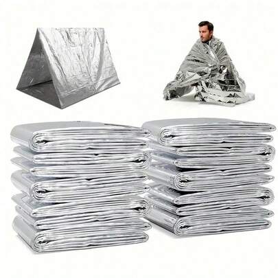 1/4/10pcs 52" X 82" Emergency Thermal Blanket, Suitable For First Aid Kits, Lightweight & Waterproof, For Natural Disasters, Body Warmth Retention, Polyester Reflective Foil Blanket, For Camping, Hiking, Outdoor Activities, Windproof & Rainproof, Emergency Shelter, Ground Cover - No Magnesium Rod/Flint