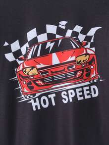 2件套幼儿男童时尚赛车印花圆领短袖短裤睡衣套装，舒适休闲家居服，春夏款 - 黑色 - 查看 3