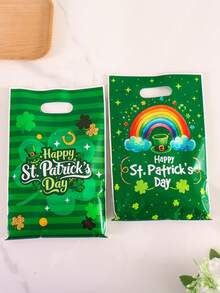 10/20/50pcs St. Patrick's Day Gift Bags, Green Hat Shamrock Plastic Tote Bags With Handles, Happy St. Patrick's Day Treat Bags Clover Party Favor Bags, Irish Holiday Party Supplies, St. Patrick's Day Gift Packaging Bags - Multicolor - View 7