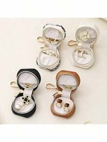 Portable PU Leather Jewelry Organizer (1Pc) – Waterproof Durable Travel Box Earrings Rings, Compact Space-Saving Design - Black - View 4