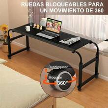 Escritorio para Cama con Ruedas Mesa Ajustable de 120*40cm Altura 53 92cm y Ancho Extensible hasta 2.1m Escritorio Altura Ajustable Minimalista para Laptop y Oficina en Casa Blanco - Multicolor - Ver 3