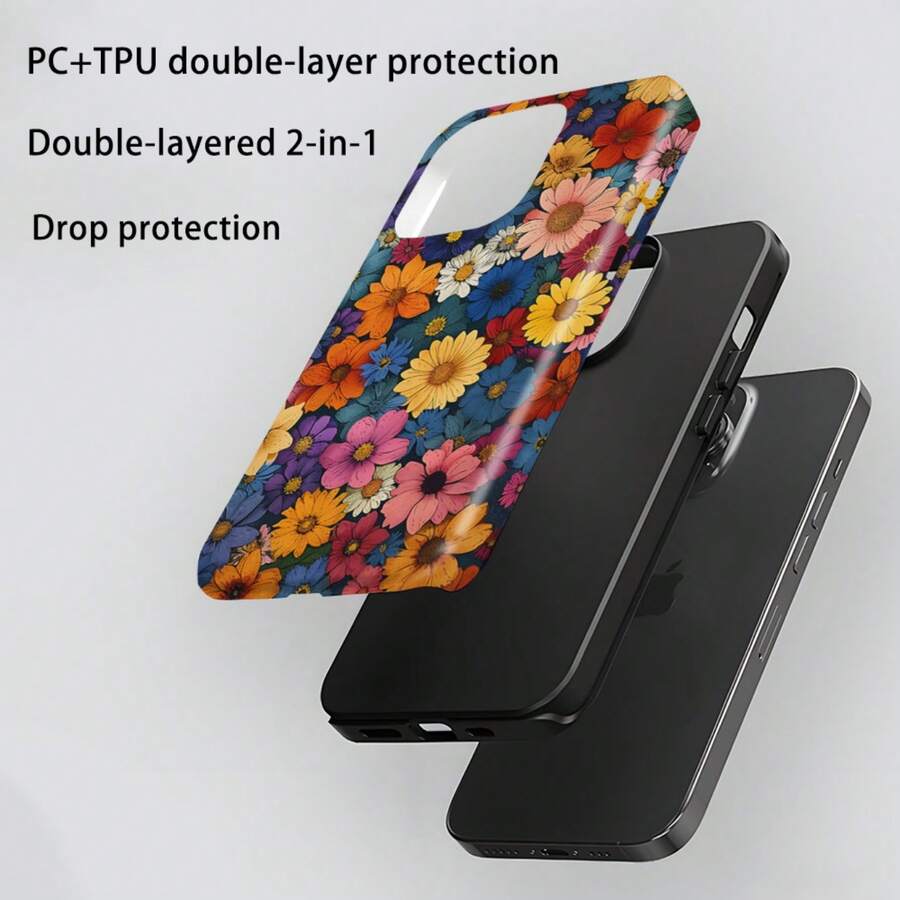 Funda de móvil, con estampado de flores brillantes en toda la pantalla, diseño envolvente, superficie lisa sin botones, recubrimiento por sublimación, funda 3D envolvente, acabado mate, resistente al amarillamiento, unisex, con función de amortiguación contra caídas, recubrimiento resistente al desvanecimiento, impresión de patrón de cobertura total. - Blanco 2 - Ver 1