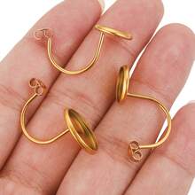 10 Pcs 304 Stainless Steel Blank Tray Earhook U-Shaped Earhook Earplug Welded Disc Jewel Base DIY Empty Tray Jewelry Accessories - Earring Setting - View 2
