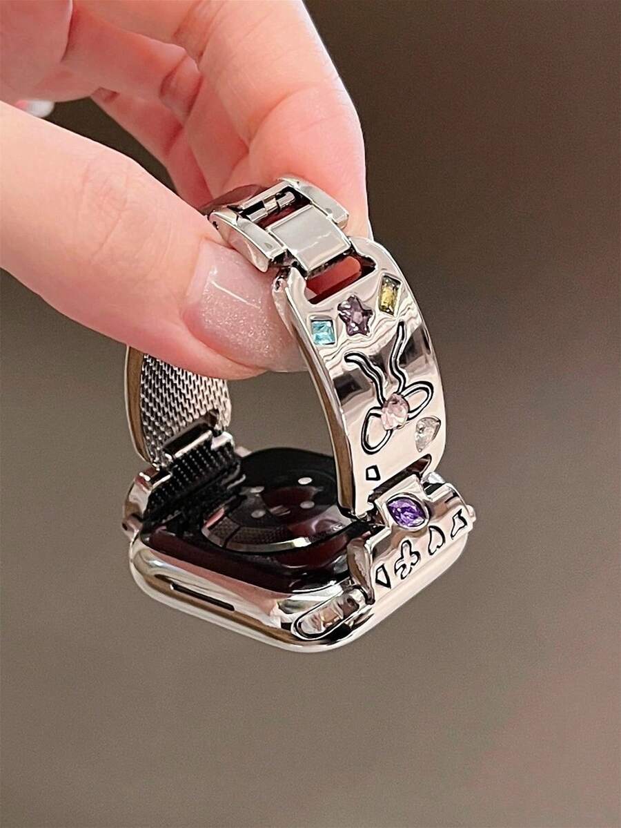 1pc Starry Sky Metal Cute Puppy Rhinestone Watch Band, Suitable For 38/40/41/42/44/45/49/46mm Ultra2/Ultra/SE/11/10/9/8/7/6/5/4/3/2/1 Ladies Watch