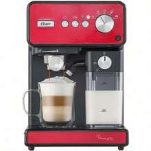 Oster Cafetera Automática de Espresso PrimaLatte con Auto-Frothing para Latte y Cappuccino Café Molido y Cápsulas Limpieza Automática Accesorios Incluidos Color Rojo BVSTEM6604R-013 - Enchufe tipo A de EE. UU. (110-127 V) - Ver 2