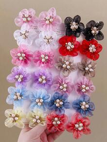 Bộ 10 kẹp tóc cho bé gái, đính ngọc trai và đá pha lê hình hoa, chất liệu vải chiffon, màu ngẫu nhiên, thiết kế hoa 3D hai lớp, nhẹ nhàng cho tóc, kẹp tóc đa năng dùng hàng ngày, phụ kiện tóc cho mùa tựu trường. - Nhiều màu - Xem 11