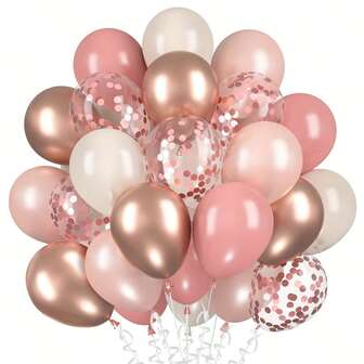 30pcs Vintage Pink, Rose Gold And Sand White Latex Balloons, Suitable For Bridal, Baby Shower, Girl Boho Birthday Party, Wedding Decor, Pink Theme Party Decoration, Sweet 16, Graduation, Anniversary And Photo Backdrop