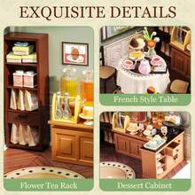 Robotime Rolife Super Creators DIY Plastic Mini House Building Kit - 3D Puzzle With LED Lights, Compatible With Mini Figures, Multiple Themes To Choose From, Suitable For Teenagers And Adults, Interior Decoration, Ideal Christmas Or Birthday Gift(Sweet Sips Tea) - 11-Sweet Sips Tea - 查看 3