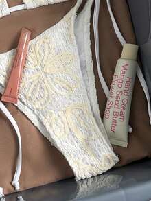 Bikinx 女士不对称条纹系带比基尼套装，时尚夏季度假 - 白色 - 查看 4