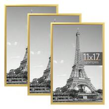 Upsimples 11x17 Picture Frame Gold 3 Pack, Scratch-Proof 11 X 17 Poster Frames For Photo Gallery - Slide-In Strips, Horizontal Or Vertical Wall Mounting - Gold - View 1