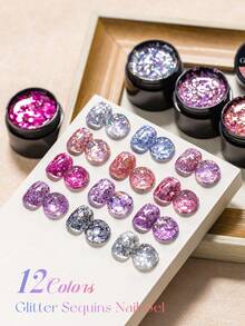 MEET ACROSS 6pcs/Set 8ml Colorful Glitter Gel Nail Polish, Holographic Laser Shiny Semi-Permanent Removable UV Gel Nail Polish, DIY Home & Salon Manicure Supplies - Multicolor - View 5