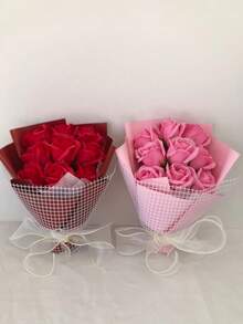 A Bouquet Of Handmade Eternal Romantic Roses In Red, Pink, Blue And Purple. Fragrant And Long-Lasting. A Creative Valentine's Day Gift That Never Withers.