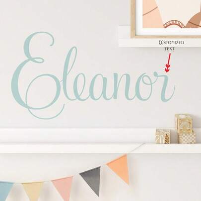 Personalized Name Wall Decal Kids Name Monogram Initial Fancy Cursive Name Decal Wall Decor Vinyl Lettering Gold Vinyl Nursery Wall Decal