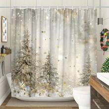 1pc Long Shower Curtain - Winter Forest Scene With Snow-Covered Pine Trees & Golden Snowflakes, High Quality Bathroom Decorations, Includes 10 Hooks - Washable Polyester Fabric (70. 8x70. 8 Inch) Holiday Bathroom Makeover - Elegant Home Decoration Idea, Snowy Landscape Print, Easycare Material - Textured Polyester Fabric - All-Season Luxury Bathroom Decor Bathtub - Spa-Like Retreat (Washable) - Modern Bathroom Window & Wall Curtain - 2D Flat Printed Design - Stylish And Durable Polyester Material Easy Installation - Long Shower Curtain Bathrooms - Geometric Patte - Textured Polyester Fabric - All-Season Luxury Bathroom Decor Bathtub - Spa-Like Retreat (Washable) - Modern Bathroom Window & Wall Curtain - 2D Flat Printed Design - Stylish And Durable Polyester Material Easy Installation - Long Shower Curtain Bathrooms - Geometric Pattern Shower Curtain - Shower Curtain Vintage - Polyester Fabric With Hooks - Elegant Modern Design - 彩色 - 查看 6