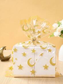 10/30个装开斋节金色月亮星星图案透明礼品袋，40*30厘米透明玻璃纸包装袋，斋月节礼品袋，开斋节礼品包装袋，斋月家居装饰，斋月节装饰品，伊斯兰穆斯林派对用品，斋月桌面装饰，开斋节装饰，节日派对礼品，非常适合包装巧克力、珠宝、手工礼品、小礼物 - 白金 - 查看 3