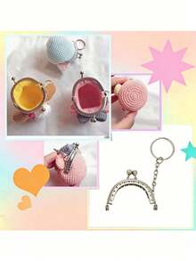 5 piezas Cierre mini billetera DIY, Marco de metal hecho a mano llavero, Cierre de mini bolso de ganchillo 5cm/1.96in, Decoración de bolso de mujer Charm/Colgante - Plateado - Ver 3