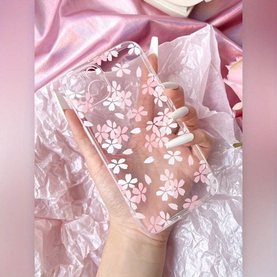 Flores de Cerezo de Primavera, Abrazando Suavemente una Funda de Teléfono Adornada con Patrones Florales Vibrantes, Compatible con los Modelos de 16, 15, 14, 13, 12, 11 Pro Max, así como 14, 15, 16 Plus, XS, XR, X, 8 y 7. - Estilo 1 (1 pieza) - Ver 1