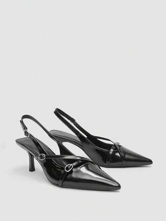 秋冬女士红色尖头高跟鞋、高跟凉鞋、猫跟鞋、婚鞋、正装鞋、交叉绑带一体式露跟高跟凉鞋，优雅派对鞋