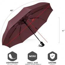 Windproof Travel Compact Umbrella-Automatic Umbrellas For Rain-Compact Folding Umbrella, Travel Umbrella Compact, Small Portable Windproof Umbrellas For Men Women Teenage. (Wine Red),42Inch-1Pack,FWineredss - 酒紅色 - 查看 5
