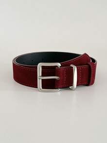 1pc Burgundy Velvet Square Buckle Retro Elegant Casual Women's Belt, Suitable For Dresses, Coats, Sweaters, Everyday, Party, Date, Holiday, Valentine's Day Gift